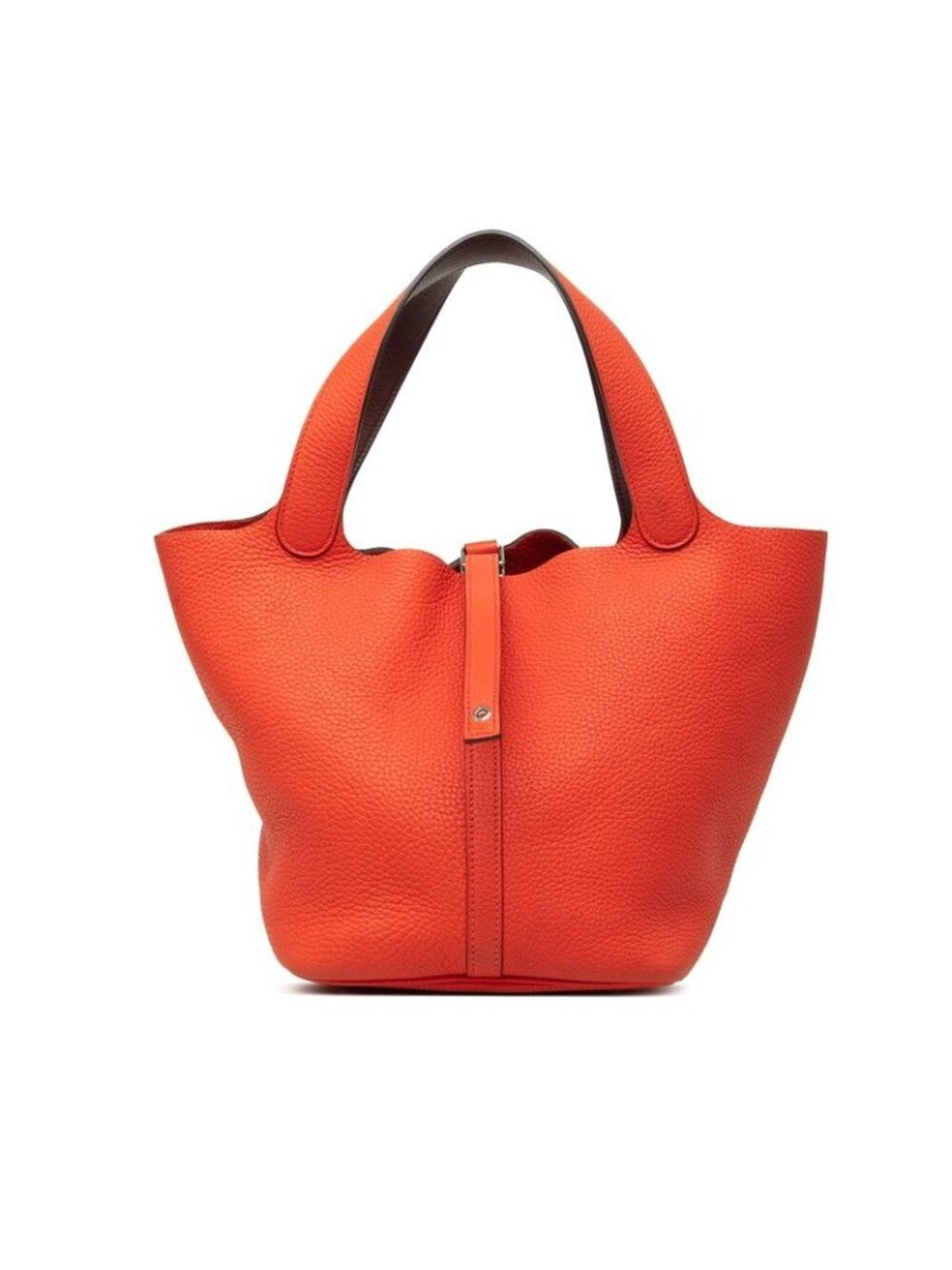 Hermes Picotin Lock Touch MM Handbag Red Orange Silver Taurillon Clemence Swift